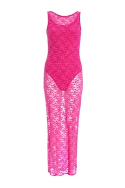 Quiz Summer Clothes|Summer Dresses>Pink Lace Mesh Midaxi Dress