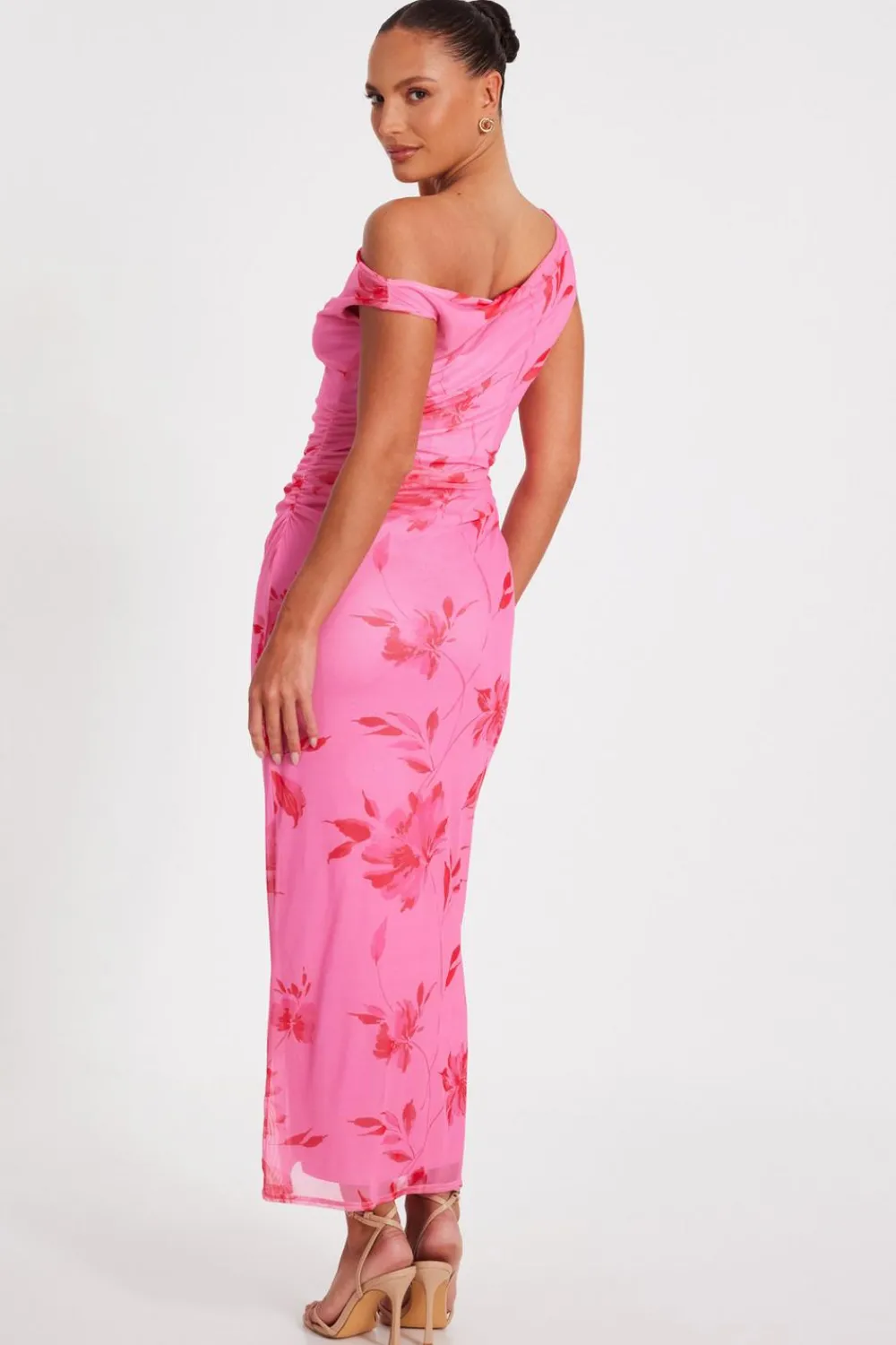 Quiz Day At The Races|Summer Clothes>Pink Mesh Floral Print Midaxi Dress