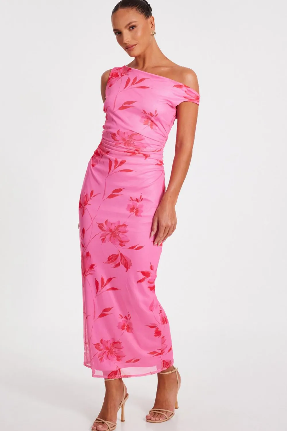 Quiz Day At The Races|Summer Clothes>Pink Mesh Floral Print Midaxi Dress