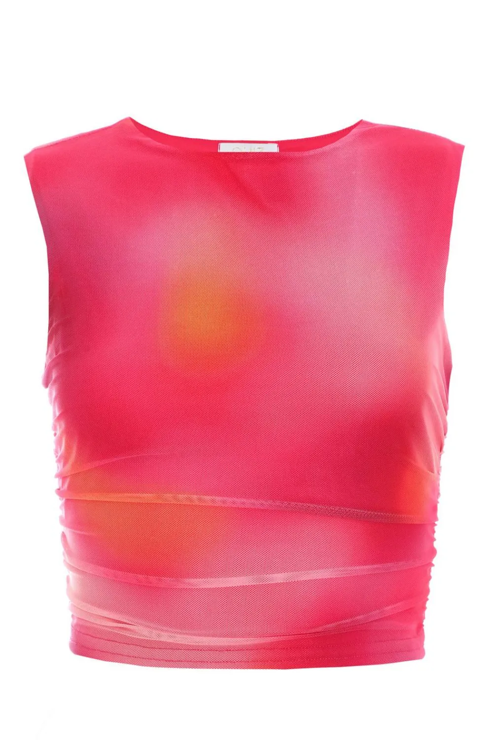 Quiz Crop Tops|Tops>Pink Mesh Ombre Print Crop Top