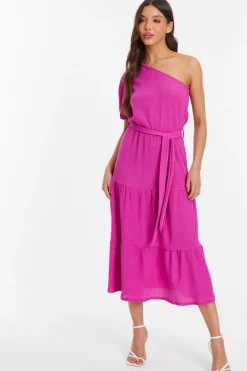 Quiz Summer Dresses|Pink Dresses>Pink One Shoulder Midi Dress