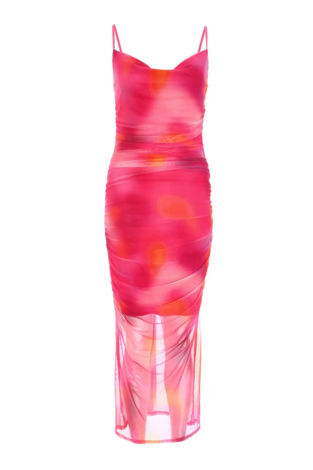 Quiz Holiday|Summer Dresses>Pink Print Mesh Cowl Neck Midaxi Dress