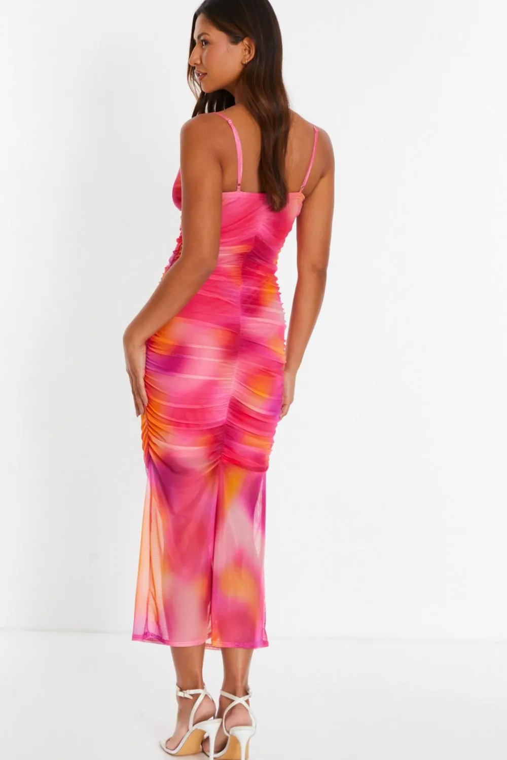 Quiz Holiday|Summer Dresses>Pink Print Mesh Cowl Neck Midaxi Dress