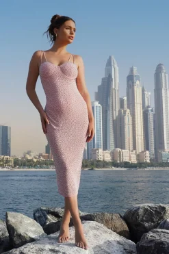 Quiz Wedding Guest Dresses|Pink Dresses>Rhinestone Bodycon Midi Dress