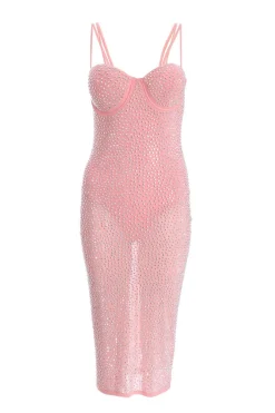 Quiz Wedding Guest Dresses|Pink Dresses>Rhinestone Bodycon Midi Dress