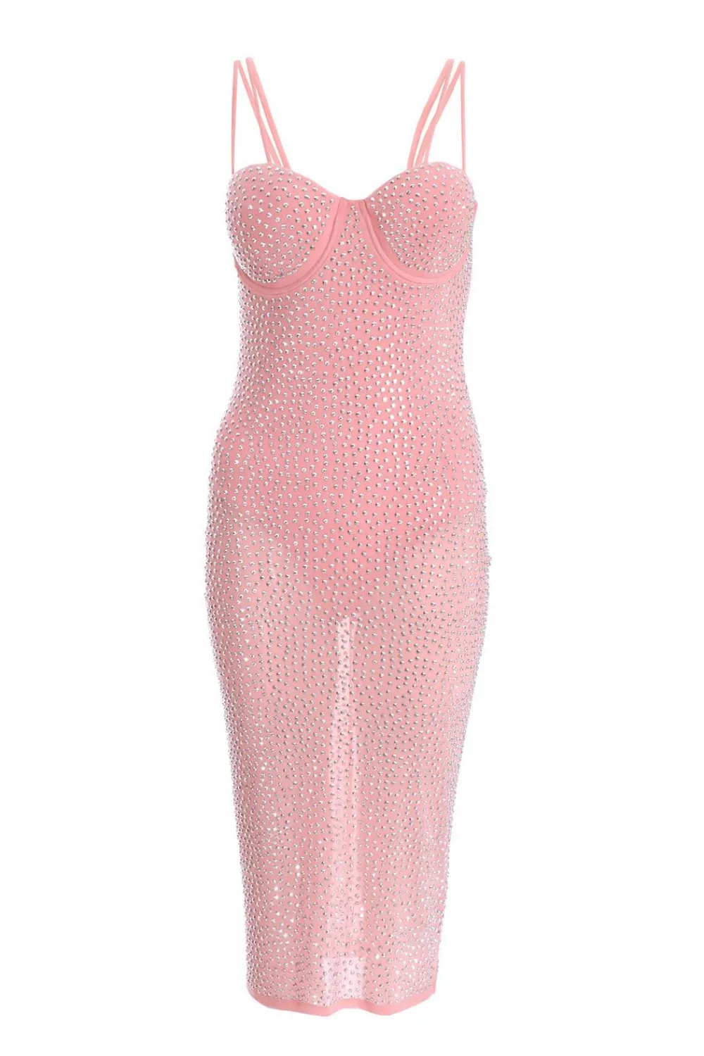 Quiz Wedding Guest Dresses|Pink Dresses>Rhinestone Bodycon Midi Dress
