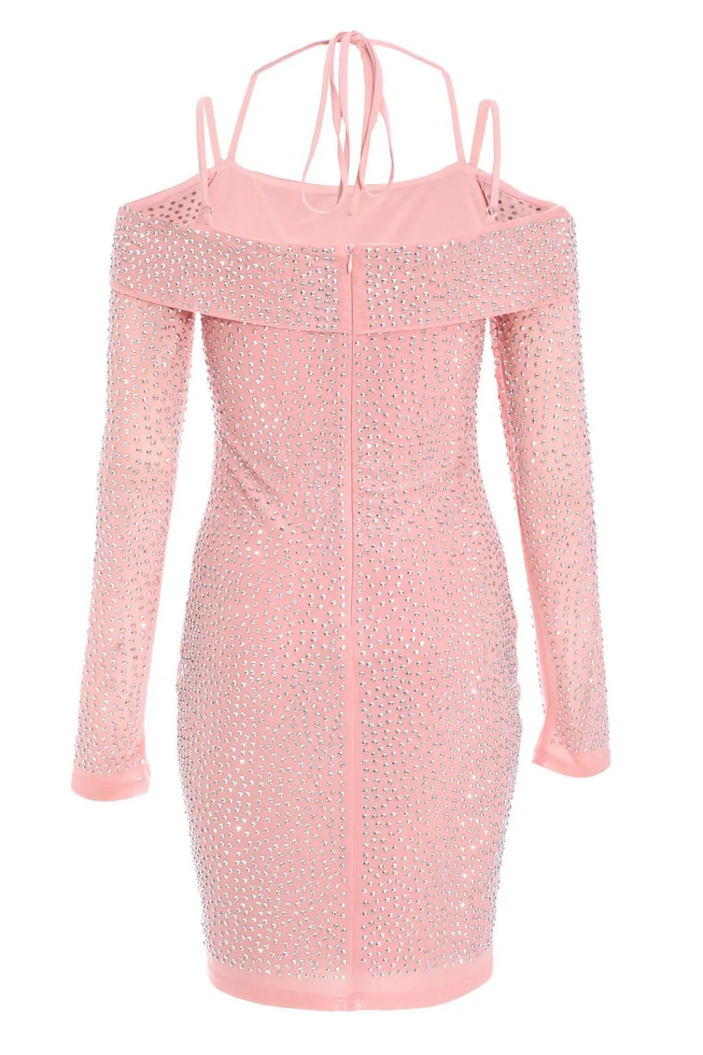 Quiz Pink Dresses|Going Out Dresses>Pink Rhinestone Cold Shoulder Dress