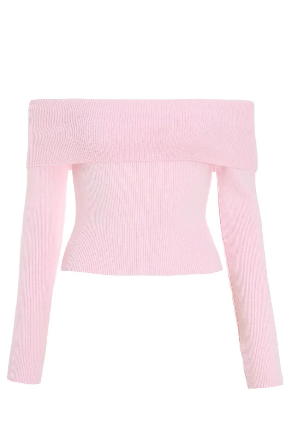 Quiz Bardot Tops|Tops>Pink Ribbed Bardot Jumper