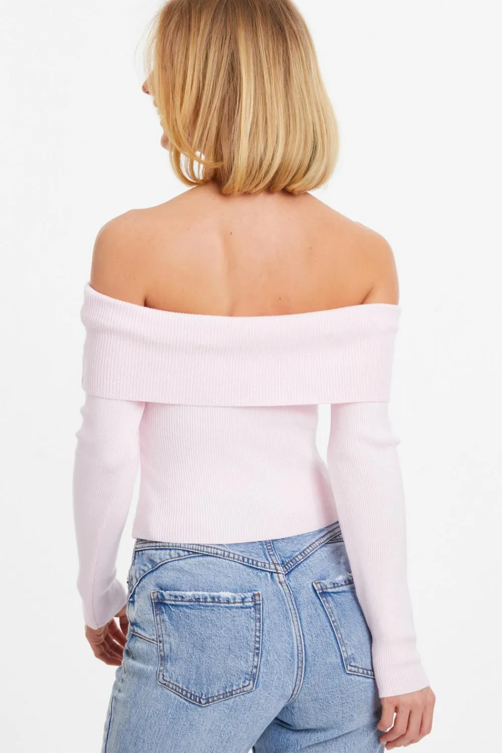 Quiz Bardot Tops|Tops>Pink Ribbed Bardot Jumper