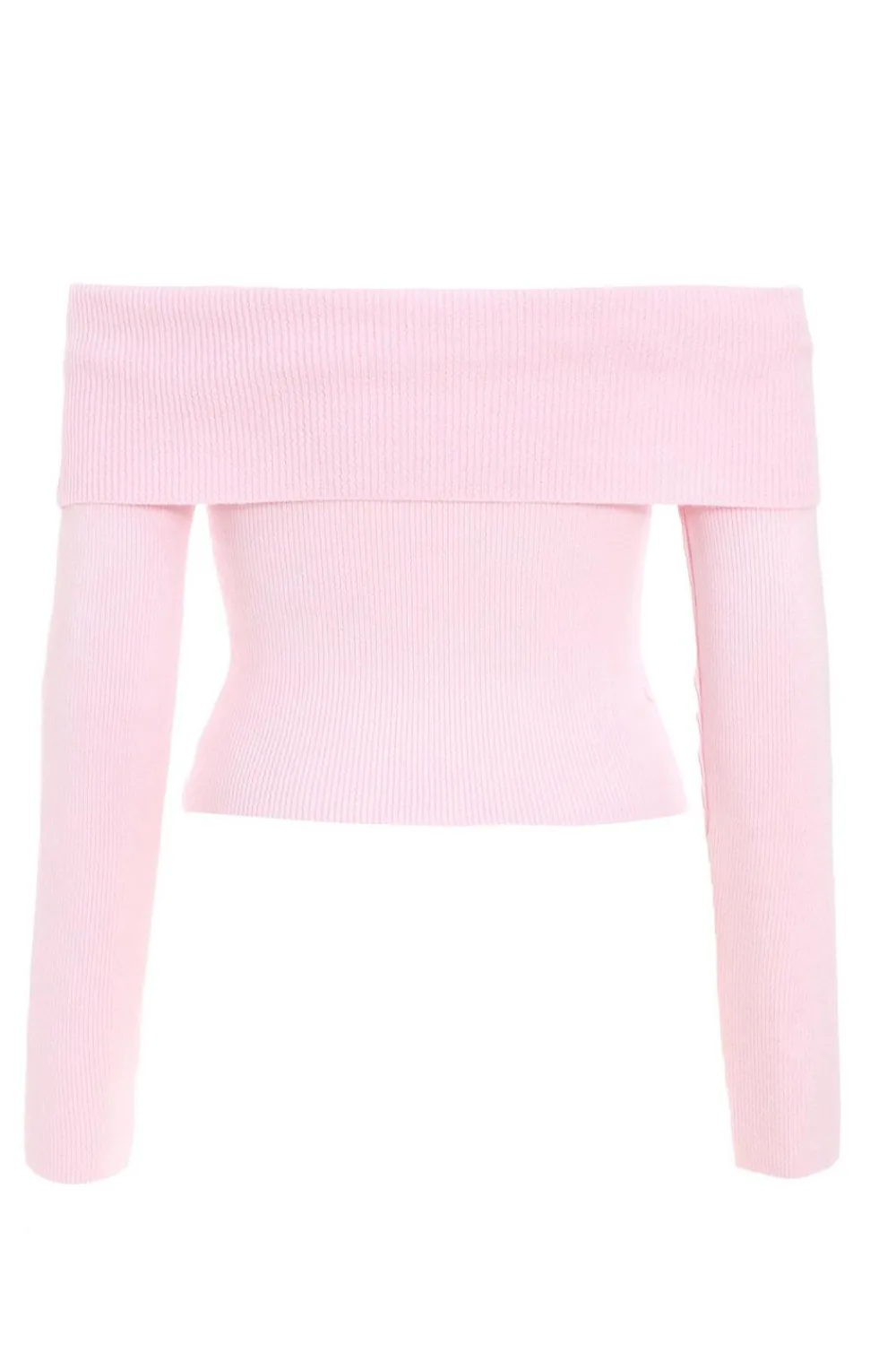 Quiz Bardot Tops|Tops>Pink Ribbed Bardot Jumper