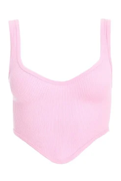 Quiz Summer Tops|Day Tops>Pink Ribbed Corset Top