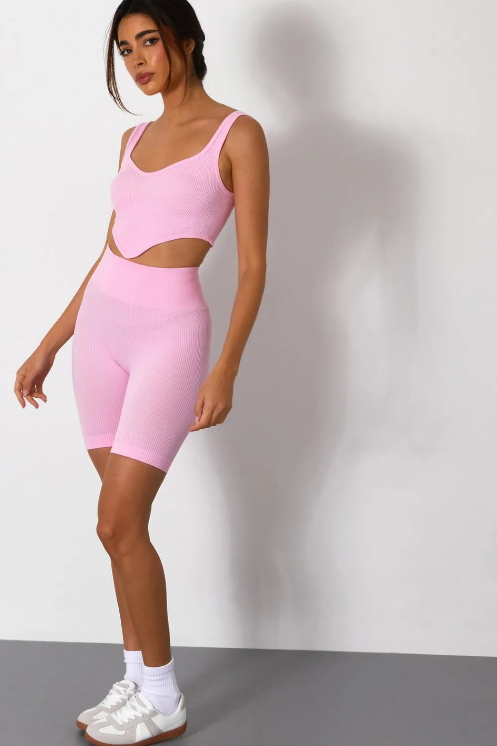 Quiz Summer Tops|Day Tops>Pink Ribbed Corset Top