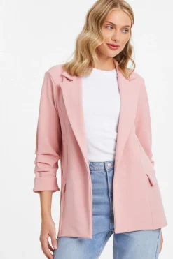 Quiz Workwear|Modest>Pink Ruched Sleeve Blazer
