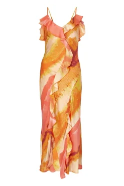 Quiz Day At The Races|Christening Guest>Pink Ruffle Printed Midaxi Dress
