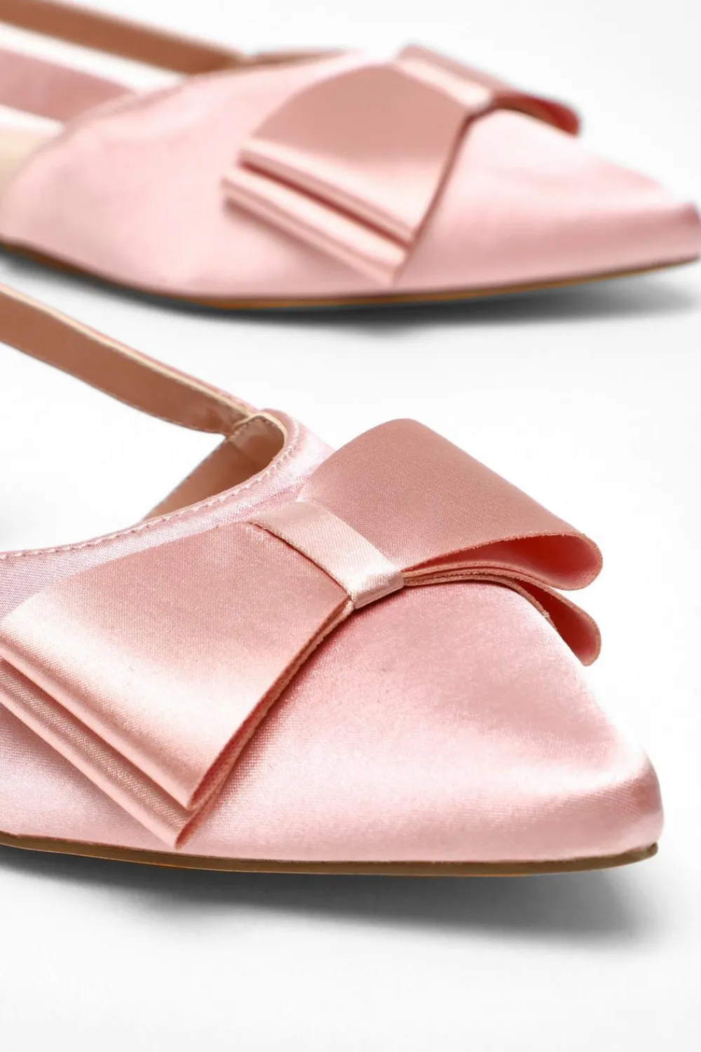 Quiz Pumps|Flats>Pink Satin Bow Slingback Flat Pumps