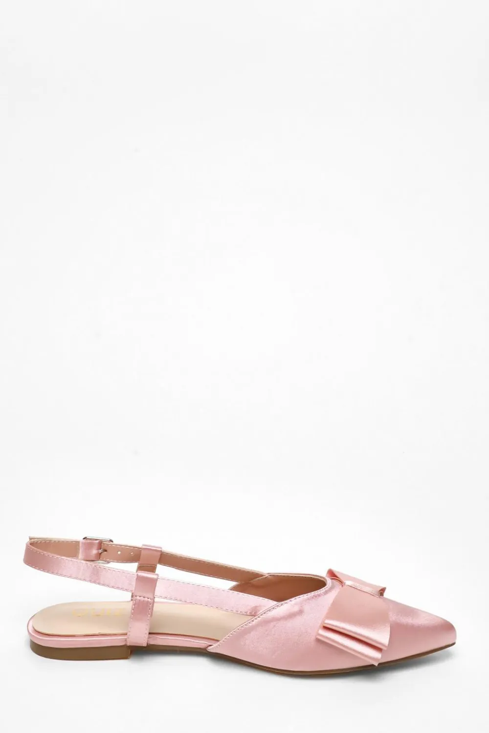 Quiz Pumps|Flats>Pink Satin Bow Slingback Flat Pumps