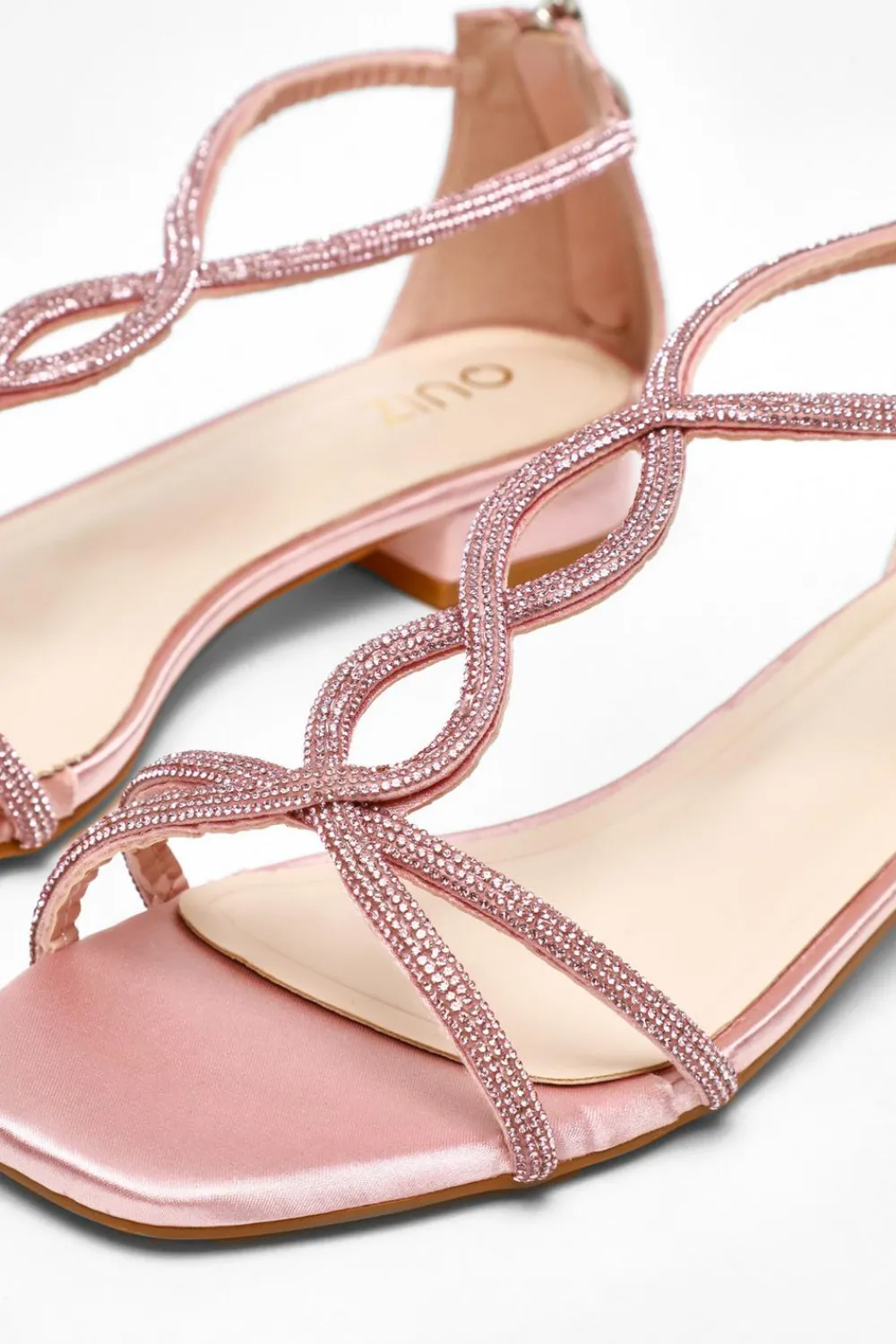 Quiz Wide Fit|Sandals>Satin Diamante T-Strap Flat Sandals