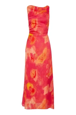 Quiz Christening Guest|Summer Clothes>Pink Satin Marble Midaxi Dress