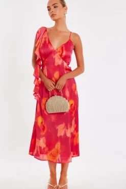 Quiz Day At The Races|Christening Guest>Pink Satin Marble Midi Dress