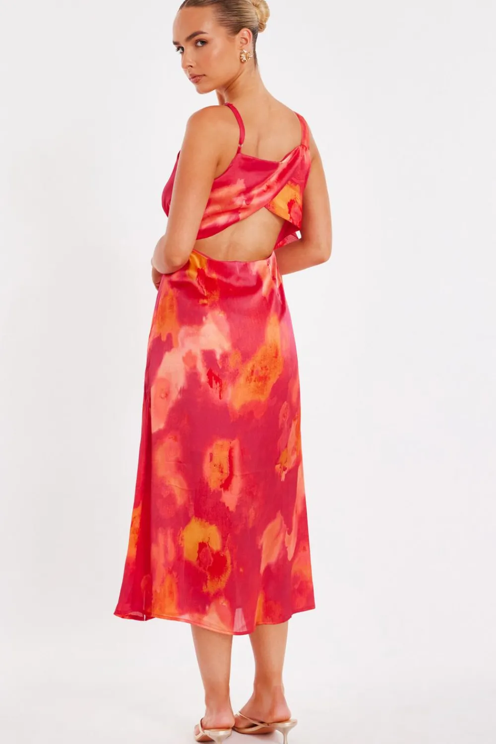 Quiz Day At The Races|Christening Guest>Pink Satin Marble Midi Dress