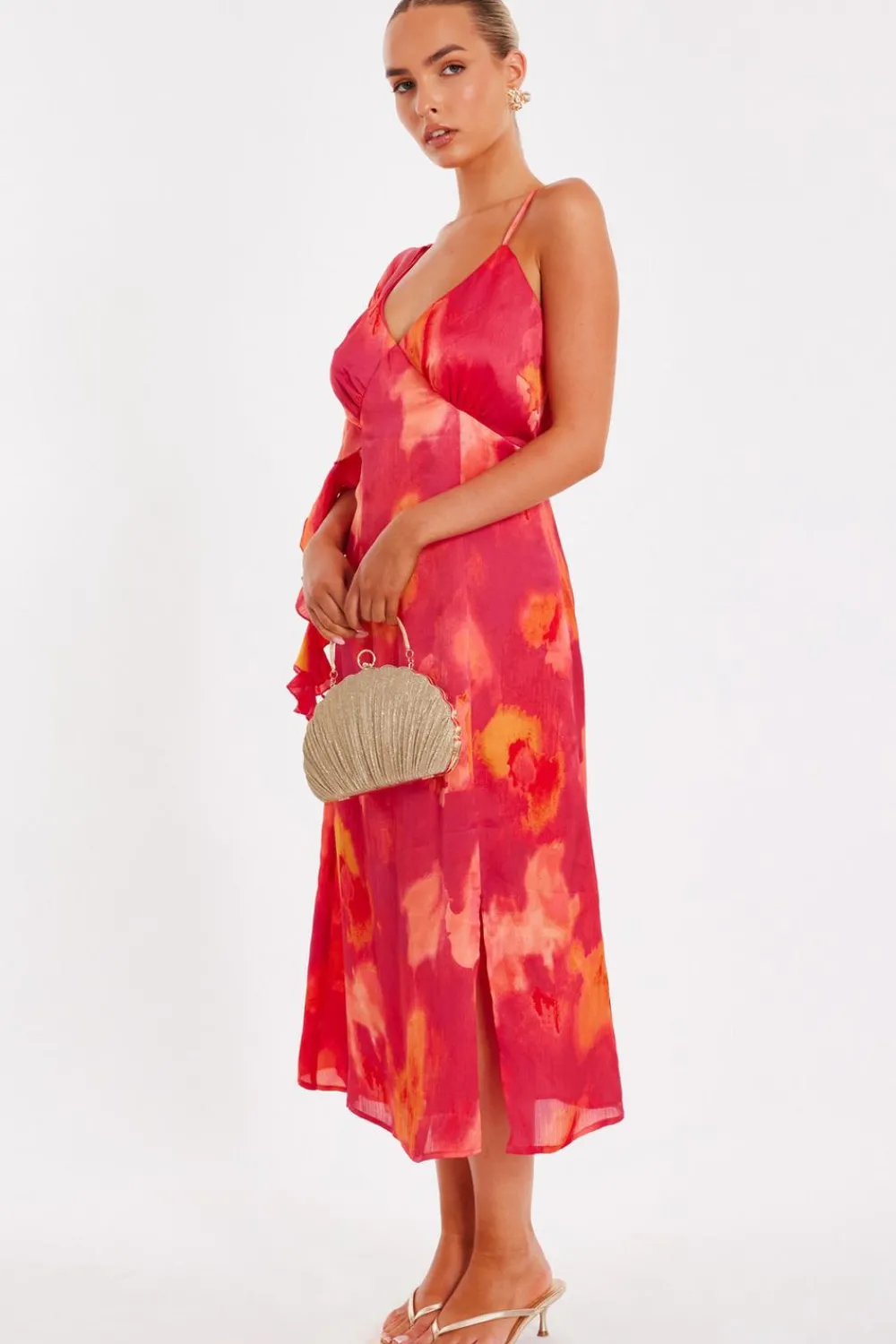 Quiz Day At The Races|Christening Guest>Pink Satin Marble Midi Dress