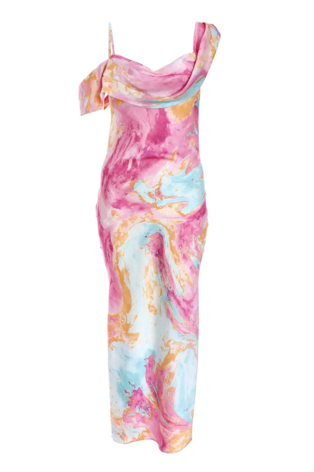 Quiz Holiday|Wedding Guest Dresses>Pink Satin Marble Print Midaxi Dress