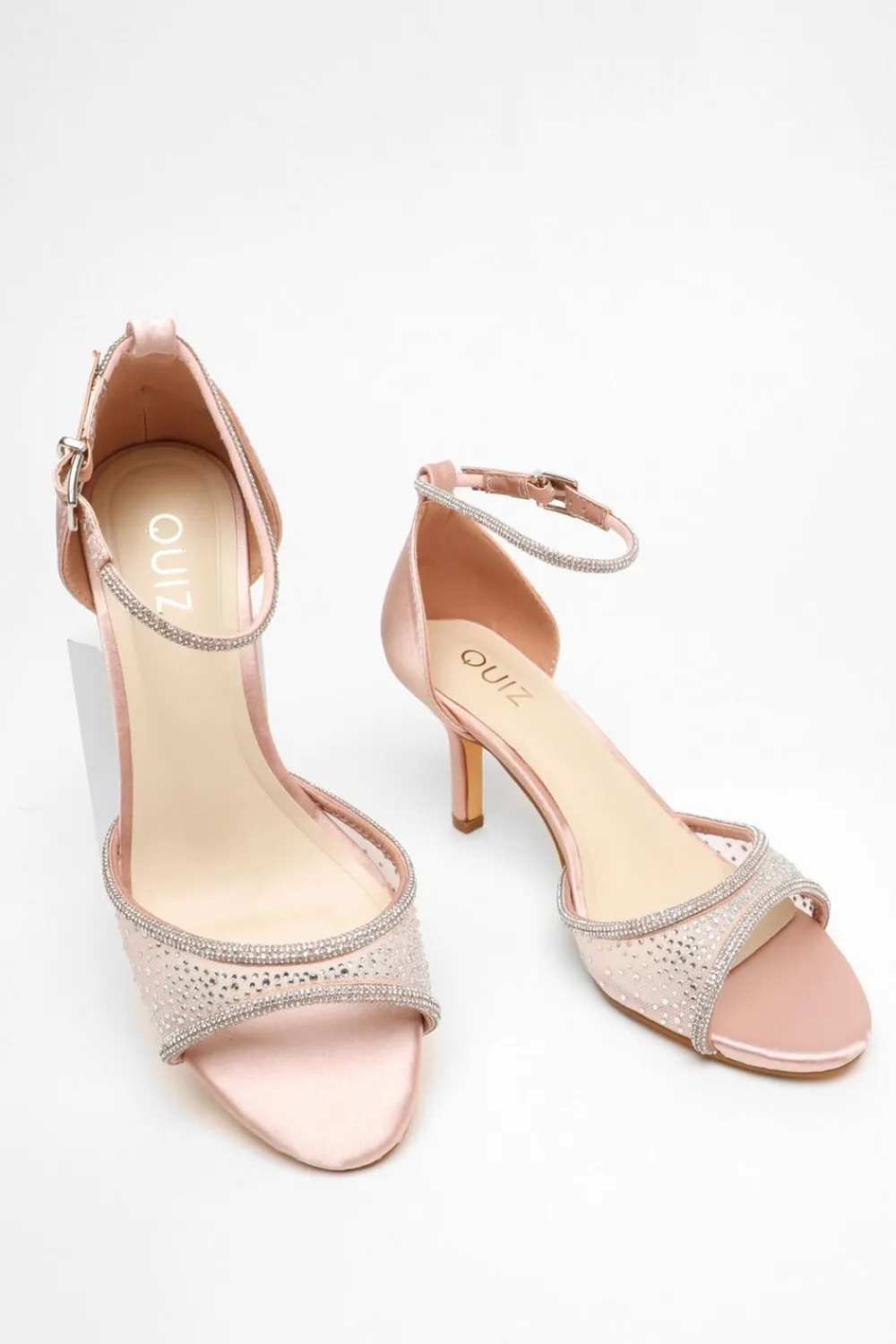 Quiz Shoe & Bag Sets|Occasion Shoes>Satin Mesh Diamante Heeled Sandal