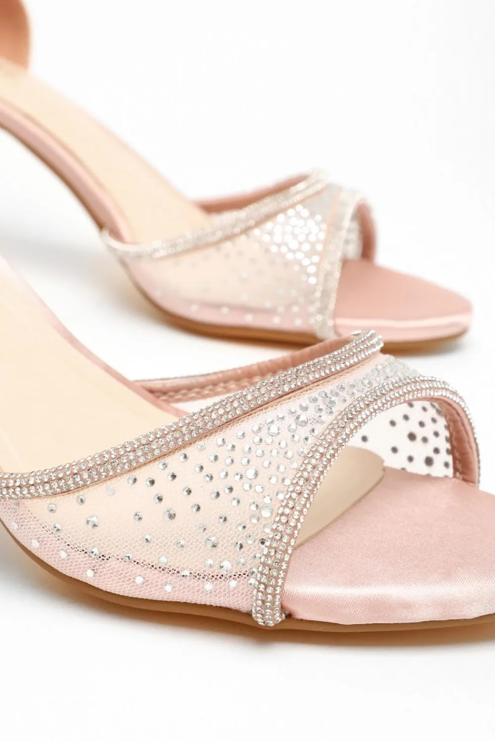 Quiz Shoe & Bag Sets|Occasion Shoes>Satin Mesh Diamante Heeled Sandal