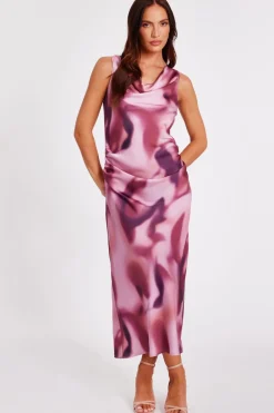 Quiz Day At The Races|Christening Guest>Pink Satin Printed Midaxi Dress