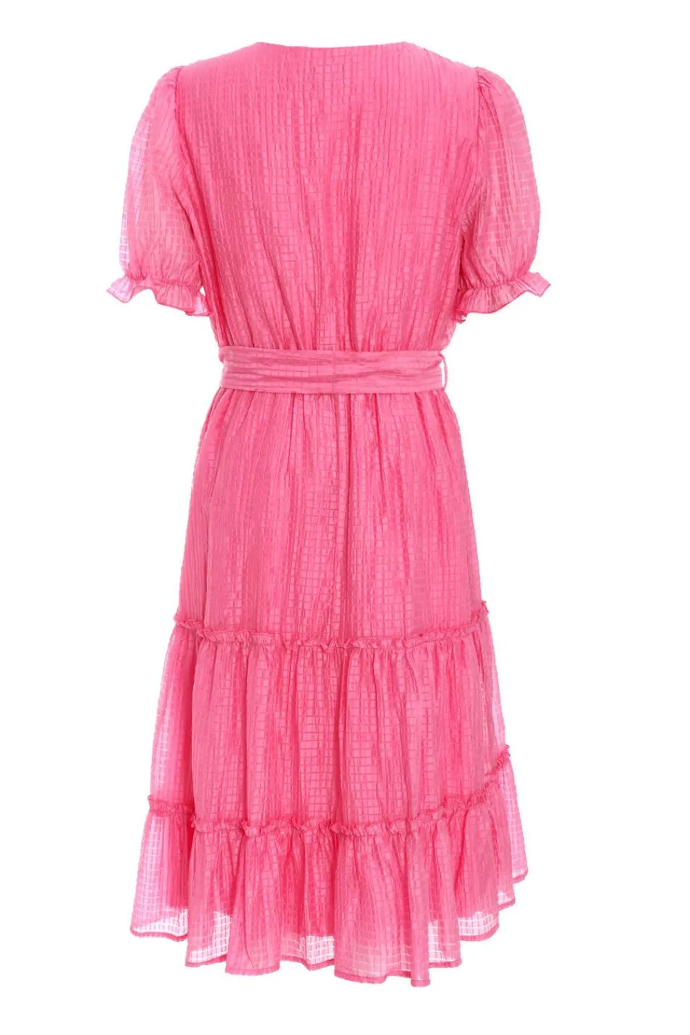 Quiz Summer Clothes|Summer Dresses>Pink Textured Frill Skater Midi Dress