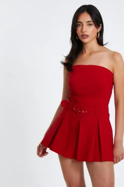 Quiz Trending: Red|Playsuits>Red Bandeau Belted Playsuit