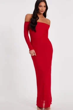Quiz Trending: Red|Going Out>Red Bardot Mesh Midaxi Dress