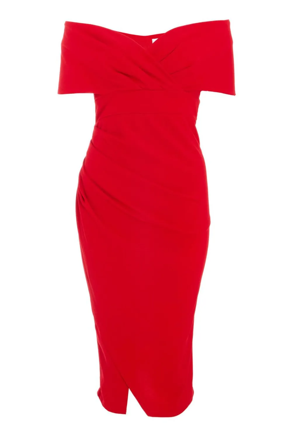 Quiz Evening Dresses|Christening Guest>Red Bardot Ruched Wrap Midi Dress