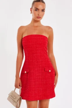 Quiz Day At The Races|Christening Guest>Red Boucle Bandeau Mini Dress