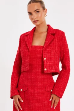 Quiz Day At The Races|Christening Guest>Red Boucle Cropped Blazer