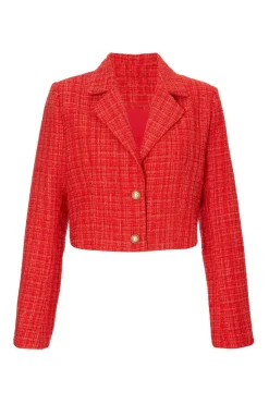 Quiz Day At The Races|Christening Guest>Red Boucle Cropped Blazer