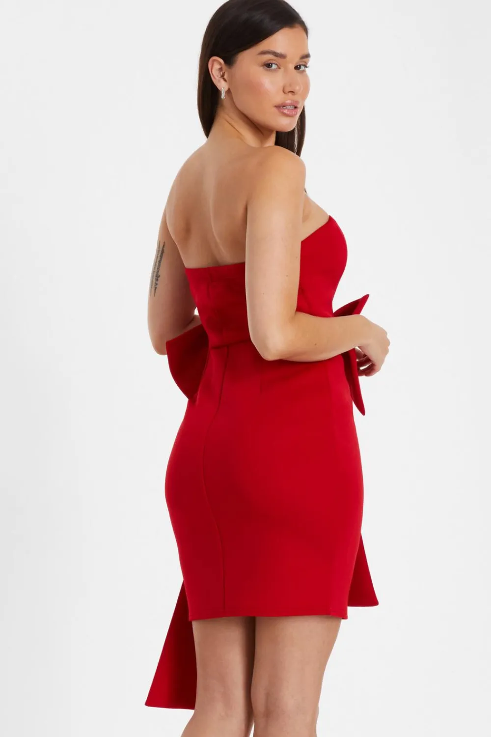 Quiz Christening Guest|Trending: Red>Red Bow Strapless Bodycon Dress