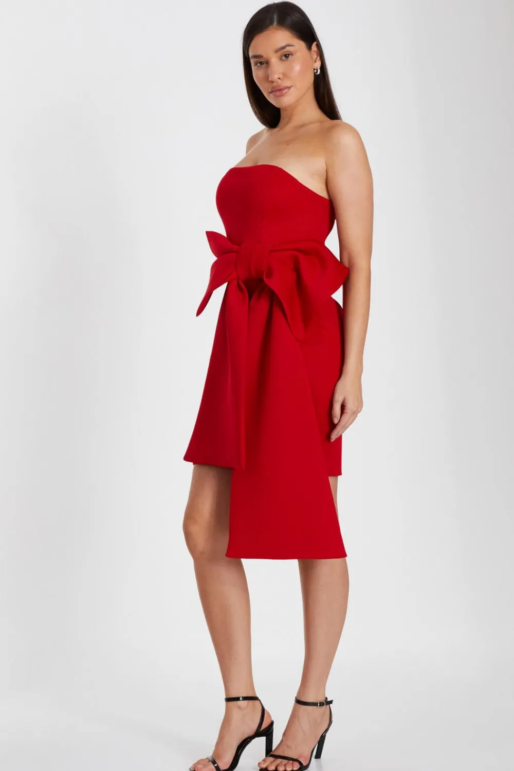 Quiz Christening Guest|Trending: Red>Red Bow Strapless Bodycon Dress