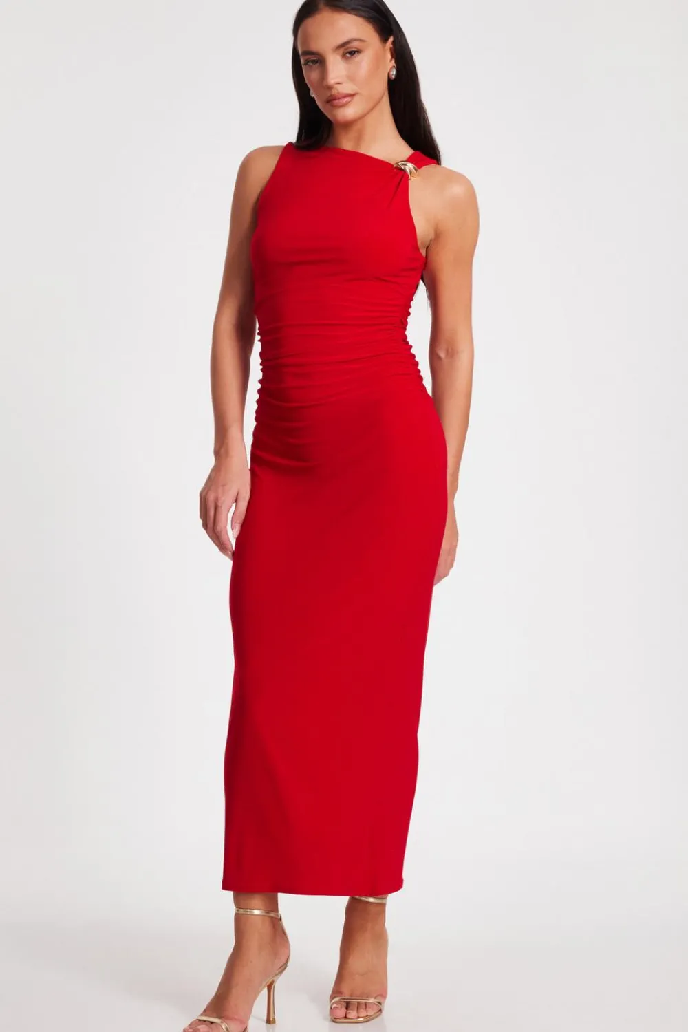 Quiz Trending: Red|Summer Clothes>Red Buckle Detail Midaxi Dress