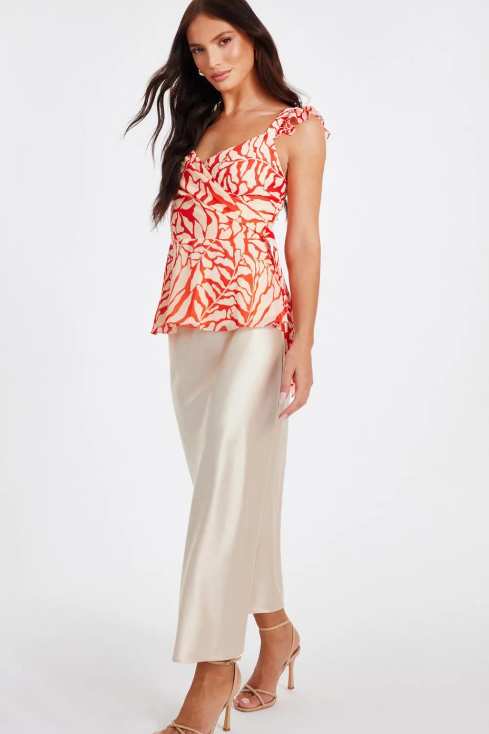 Quiz Summer Tops|Going Out Tops>Red Chiffon Floral Tie Top