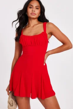 Quiz Trending: Red|Summer Clothes>Red Chiffon Ruched Mini Dress