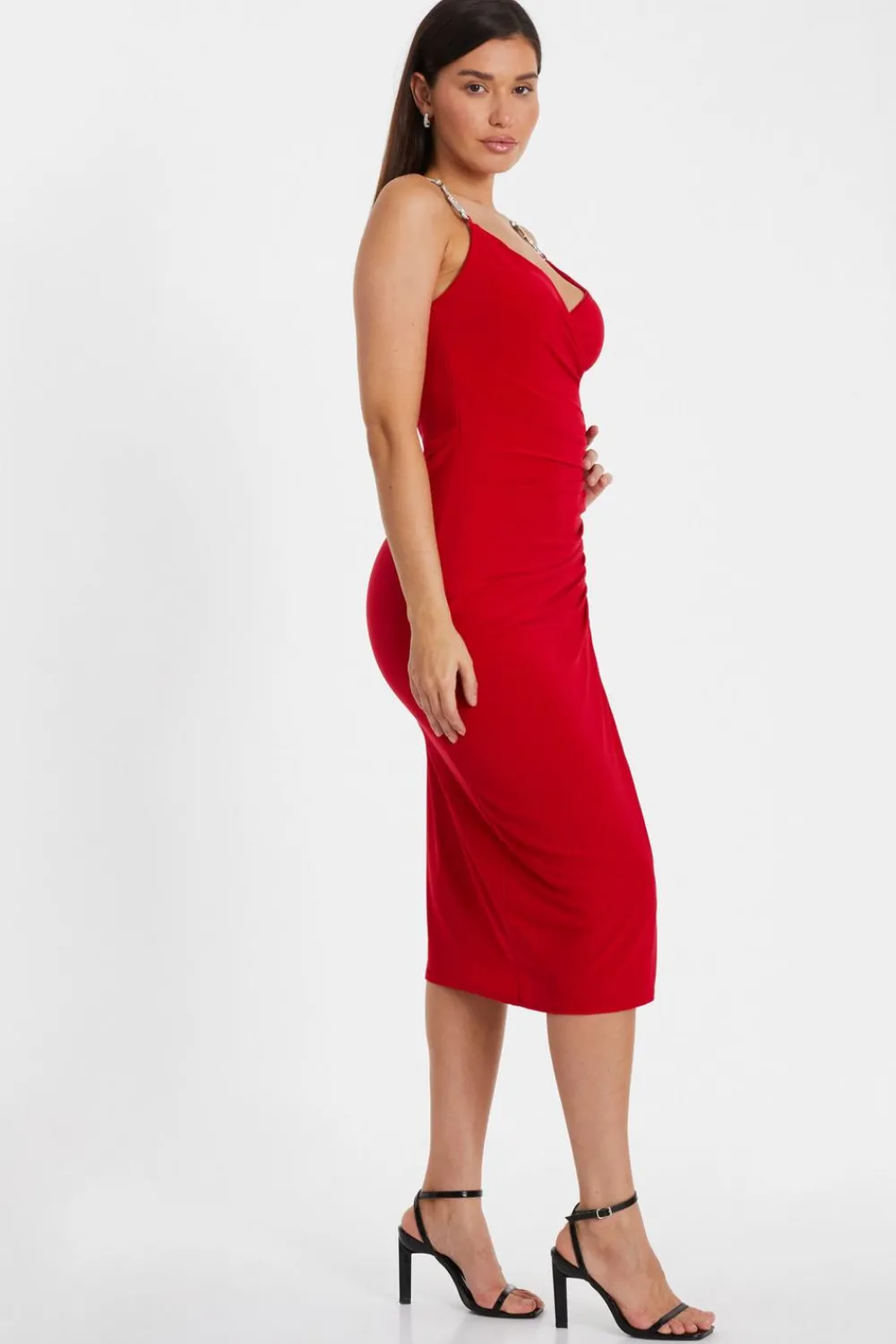 Quiz Evening Dresses|Trending: Red>Diamante Strap Midi Dress