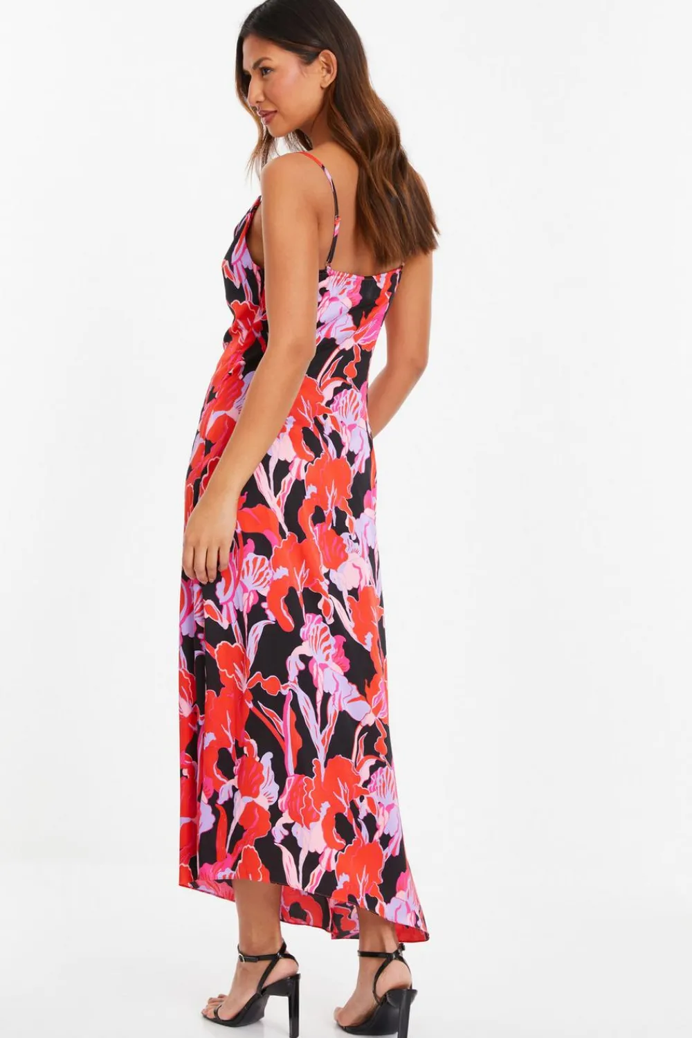 Quiz Holiday|Wedding Guest Dresses>Red Floral Satin Midaxi Dress