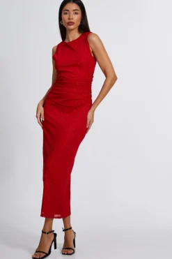 Quiz Evening Dresses|Trending: Red>Glitter Mesh Midaxi Dress