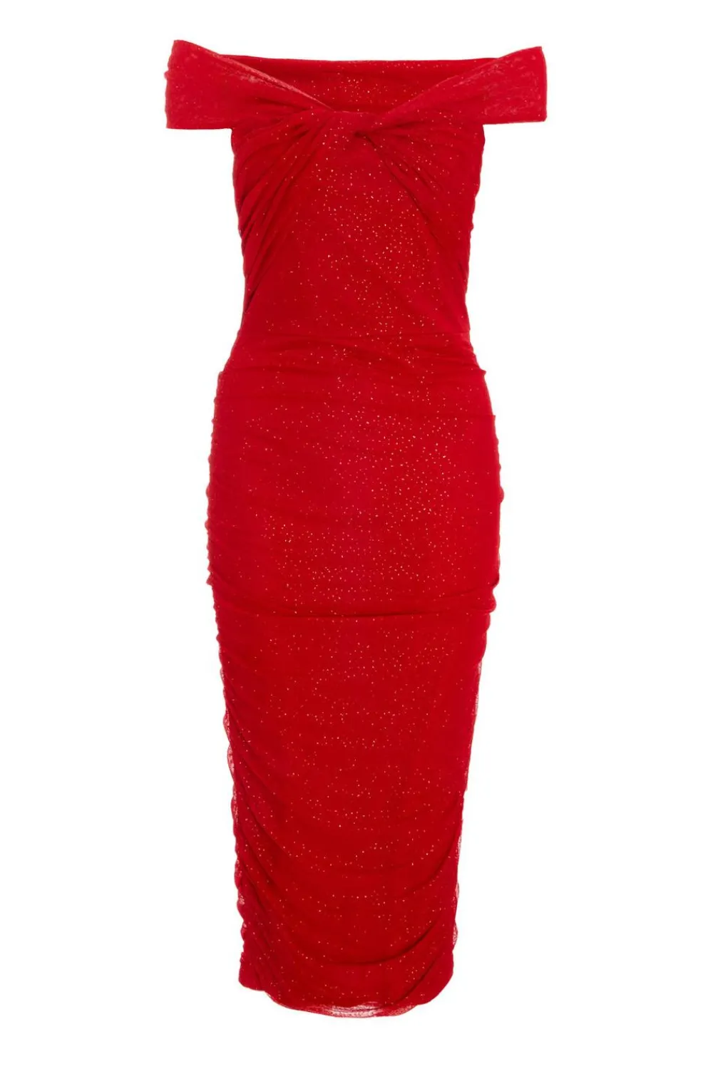 Quiz Trending: Red|Red Dresses>Red Glitter Mesh Midi Dress