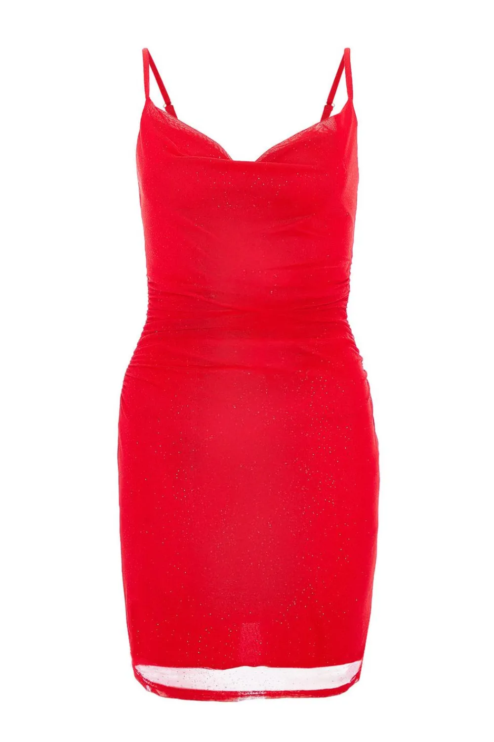 Quiz Trending: Red|Going Out>Red Glitter Mesh Mini Dress
