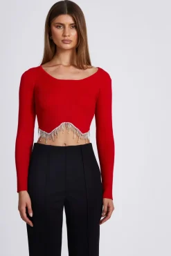 Quiz Going Out Tops|Crop Tops>Knit Diamante Crop Top
