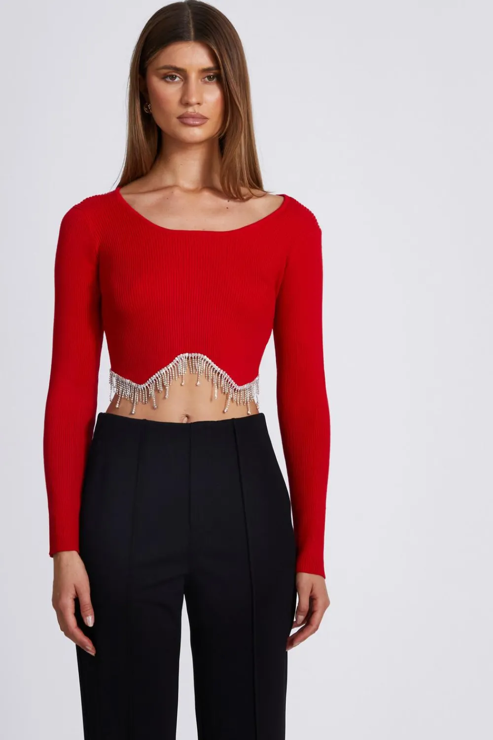 Quiz Going Out Tops|Crop Tops>Knit Diamante Crop Top