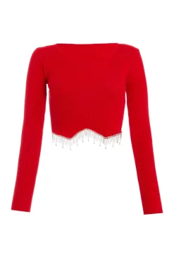 Quiz Going Out Tops|Crop Tops>Knit Diamante Crop Top