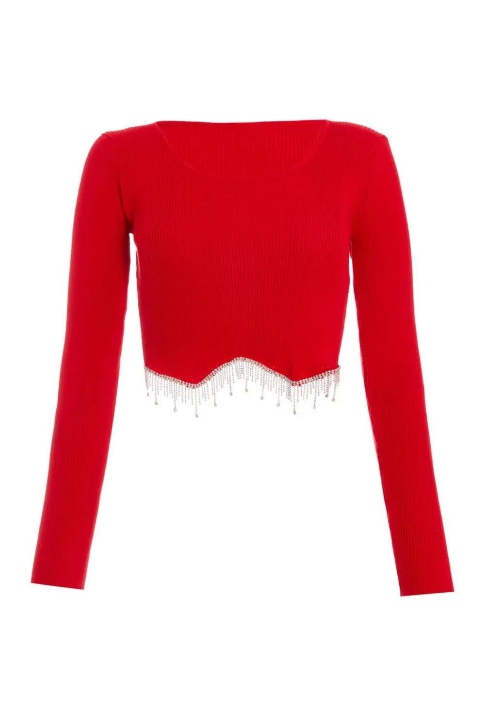 Quiz Going Out Tops|Crop Tops>Knit Diamante Crop Top